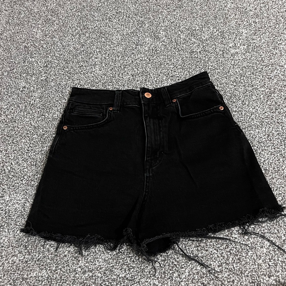 Zara High Waisted Black Denim Shorts